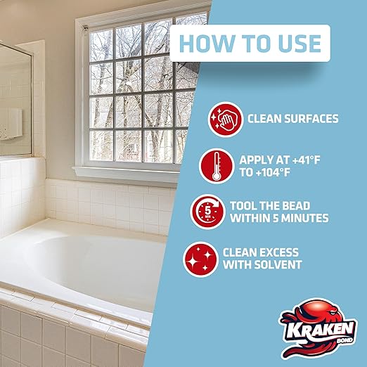 Kraken Bond Premium Kitchen and Bathroom Silicone Caulk Clear - (12x10.1 fl.oz) RTV Clear Silicone Sealant Waterproof for Kitchen, Bathroom, Shower, Sink, Anti Shrink 100% Silicone Caulking | 12 Pack