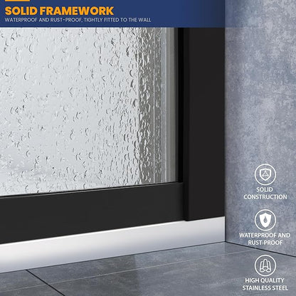 Glass Shower Panel, 30" W x 78" H Semi-Framed Fixed Shower Glass Panel in Matte Black with 5/16"(8mm) Clear Tempered Glass Door, Simple Shower Door Panel for Bathroom