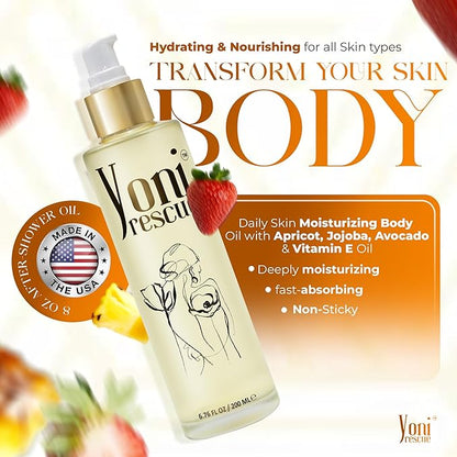 After Shower Body Oil for women | Made in USA with Apricot, Jojoba, Avocado & Vitamin E Oil | Hydrating & Nourishing for all Skin types | 6.76 oz | Strawberry Pineapple