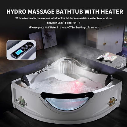 Empava 2 Person Whirlpool Bathtub,Corner Jetted Bathtub with Heater,Corner Jetted Tub with Light,Spa Bath tub with 10 Jets,Hydro Massage Tub with Chromatherapy,ETL Certified