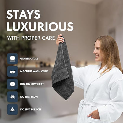 White Classic Luxury Dark Gray Hand Towels - Soft 100% Turkish Cotton | Highly Absorbent Hotel spa Bathroom Towel Collection | 16x30 Inch | Set of 6