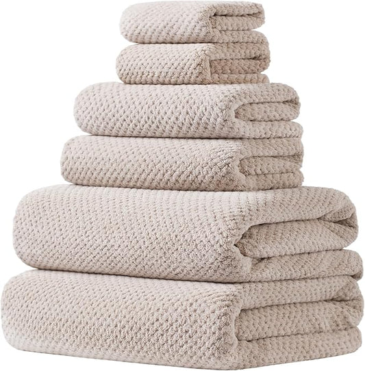 Extra Large Bath Towels Set for Bathroom 30x60 Inches Super Soft Light Weight Quick Dry Microfiber Shower Towels (Beige, 6 Piece)