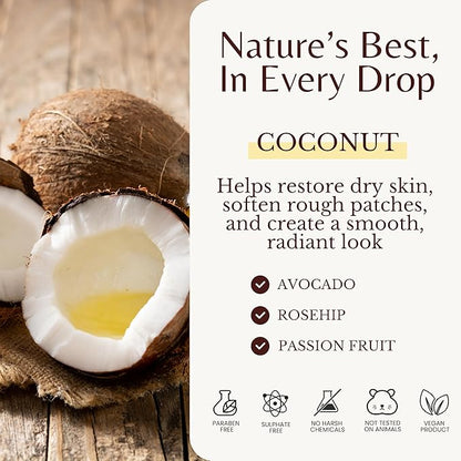 Tropical Coconut Massage Oil for Massage Therapy, Soothing Massage Oil with Coconut & Passion Fruit Oil for Muscle Relaxing, Skin Moisturizing & Hydrating, 8 fl oz