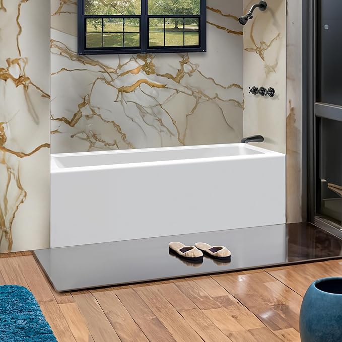 Fine Fixtures Acrylic, Fiberglass Alcove Soaking Bathtub with Integral Apron Front - Drain Included (72" x 32", Right Hand, White)