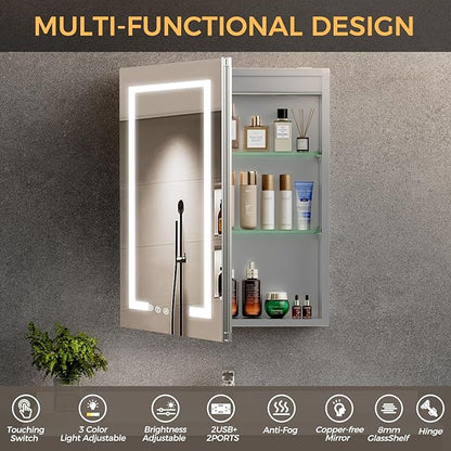 New LED Bathroom Mirror 16 * 24 Stepless Dimmable Wall Mirrors with Anti-Fog, Shatter-Proof, Memory, 3 Colors, Memory Function, Water Proof, Decor Vanity Mirror