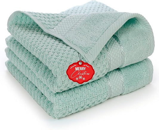Ample Decor 100% Cotton Hand Towel for Kitchen Set of 2 Mint Green, Absorbent Premium Quality, Oeko TEX Certified, for Bathroom, Hotel, Spa, Gym, Kitchen - 18 X 28 Inch - Mulaayam Collection