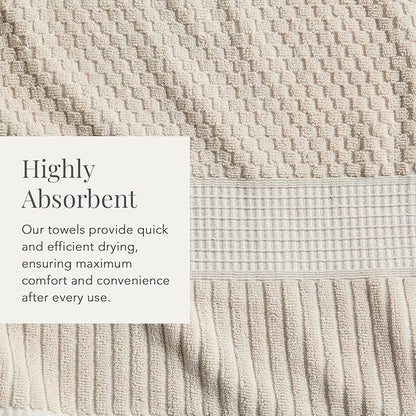 NY Loft 100% Cotton Bath Towel 4 Pack | Super Soft & Absorbent Quick-Dry Bath Towels 30" x 52" | Textured and Durable Cotton | Premium Thick Towels | Trinity Collection (4 Pack Bath Towel, Sand)