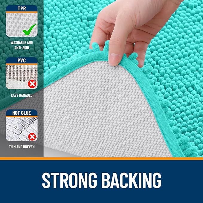 OLANLY Bathroom Rugs Sets 2 Piece, Soft Absorbent Chenille Bath Mats and U-Shaped Contour Toilet Mat Area Rug Set, Machine Washable Bath Carpet, Home Decor Accessories(24"x16"+24"x20", Teal)