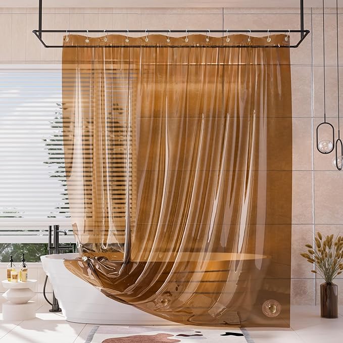AmazerBath Long Shower Curtain Liner, 100% EVA Soft Clear Amber Heavy Duty 78 inch Shower Curtain and Liner 2-in-1, 72x78 Plastic Bathroom Shower Curtain, 12 Rustproof Grommets & 3 Weighted Stones