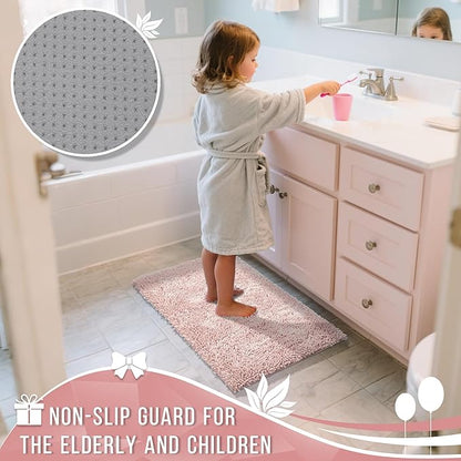 Yimobra Long Bathroom Rug Non Slip 44x24 Inch, Extra Thick Soft Absorbent Chenille Bath Mat, Machine Washable Quick Dry Bath Rugs for Bathroom Floor, Tub and Shower, Home Decor Accessories, Pink