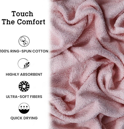 Casa Lino Blush Pink Bath Towels Set of 4 (54" x 27") - Large Bathroom Towel Set - 100% Cotton Towels for Bathroom - Highly Absorbent & Quick Dry Bath Towel Multipack - New Apartment Essentials