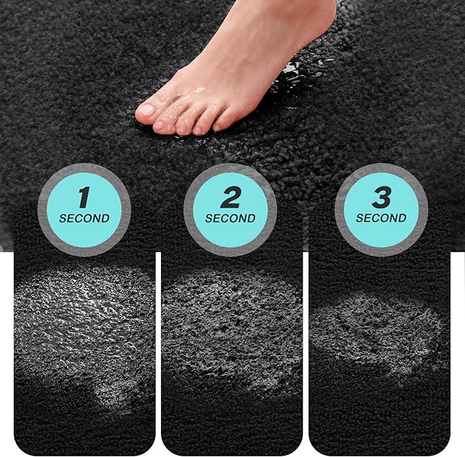 Kmson Bathroom Rugs Mat, 17"x24" Ultra Soft Washable Shaggy Chenille Bath Rugs, Non-Slip Fluffy Thick Water Absorbent Microfiber Mat for Bathtub, Sink and Shower, Black