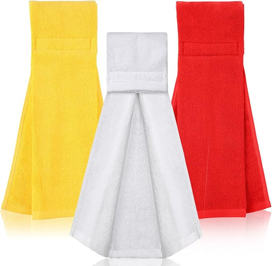 Shimeyao 3 Pcs Cotton Sports Football Towel with Closure Pitching Football Sweat Towel for Sports Gym Men Women Accessories(Yellow, White, and Red, Various)