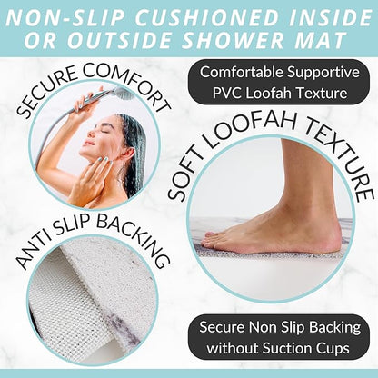 Non Slip Bathtub Mat Shower Mat for Tub - Loofah Bath Mats for Bathroom - 40x16 Bathtub Floor Mat - Textured Anti Slip Bath Mat Without Suction Cups - Secure Mat for Wet Areas (40x16 Blue Grey)