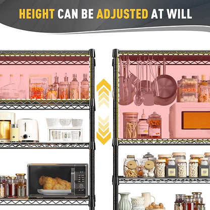 REIBII Storage Shelves, 5-Tire Wire Shelving Load 1000LBS Metal Shelves for Storage Adjustable Garage Shelving Unit Wire Shelf Rack Kitchen Storage Rack Pantry Shelves 31.5''W x 15.7'' D x 71''H