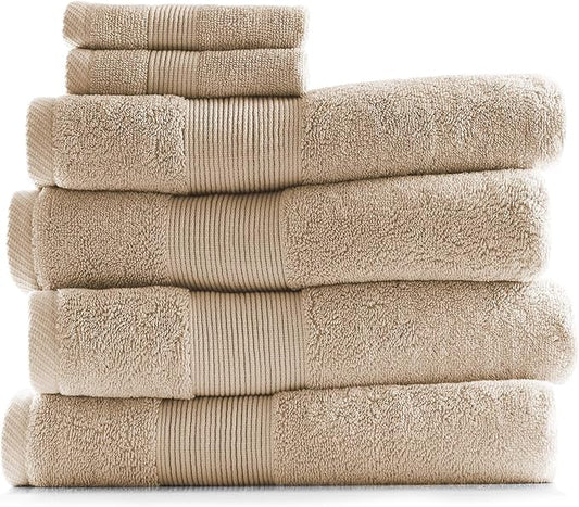 Hearth & Harbor Bath Towels for Bathroom - 100% Ring Spun Cotton Luxury Bathroom Towels - Ultra Soft & Highly Absorbent, Bath Towels Set of 6 - Beige Cream