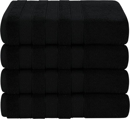 American Soft Linen Salem 100% Cotton Turkish 4 Piece Bath Towels for Bathroom, 600 GSM Soft Absorbent Quick Dry Bath Towel Set, Black