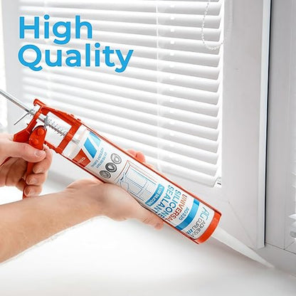 Adhesive Guru Clear Silicone Sealant Waterproof (48 x 10.15 fl.oz.), All Purpose 100% Silicone Caulk, Weatherproof & Flexible Adhesive Sealant for Indoor and Outdoor Use, Transparent - 48 Pack