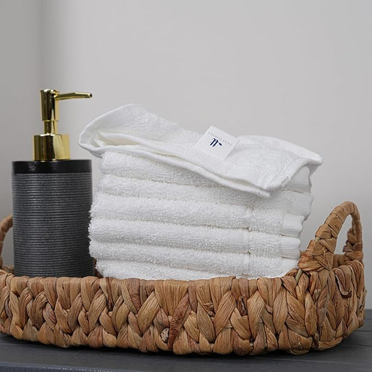 Tens Towels Pack of 60 Washcloths, 12 x 12 Inches, Lighter Weight, Quick to Dry, Super Soft & Absorbent, Gentle Face Towels, Hotel Quality, Perfect for Bathroom, Gym, Spa (White, 60 Pack)