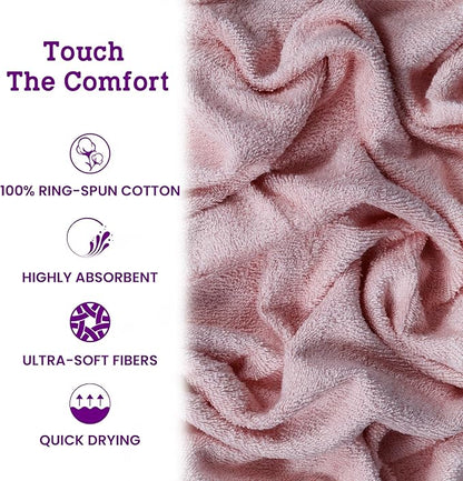 Casa Lino 100% Cotton Hand Towels for Bathroom - Soft, Highly Absorbent & Quick Dry Kitchen Towels - Gym Towel Set - Travel Towel Set - 24" x 16" - Pack of 4 - (Blush Pink)