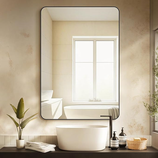 Delma Bathroom Mirror, Black Framed Bathroom Mirror for Over Sink, High-Definition Vanity Mirror, Versatile Mirror for Bathroom, Hangs Horizontally or Vertically(40x28, Black)