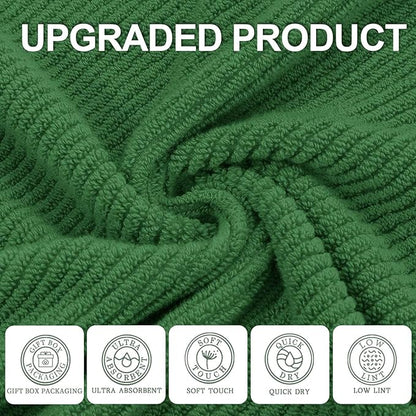 VOOVA & MOVAS 3 Piece Towel Set - 100% Cotton | Quick Dry | Light Weight | Thick | Soft, 1 Large Bath 30"x56", 1 Hand 18"x28",1 Wash Cloth 13" x 13", Luxury Towel Gift Set, Hunter Green