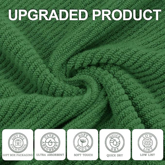 VOOVA & MOVAS 3 Piece Towel Set - 100% Cotton | Quick Dry | Light Weight | Thick | Soft, 1 Large Bath 30"x56", 1 Hand 18"x28",1 Wash Cloth 13" x 13", Luxury Towel Gift Set, Hunter Green