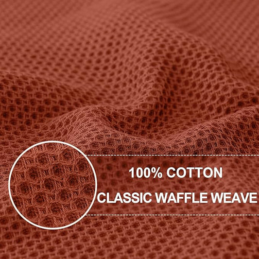 Homaxy 100% Cotton Waffle Weave Kitchen Dish Towels, Ultra Soft Absorbent Quick Drying Cleaning Towel, 20x28 Inches, 4-Pack, Rust