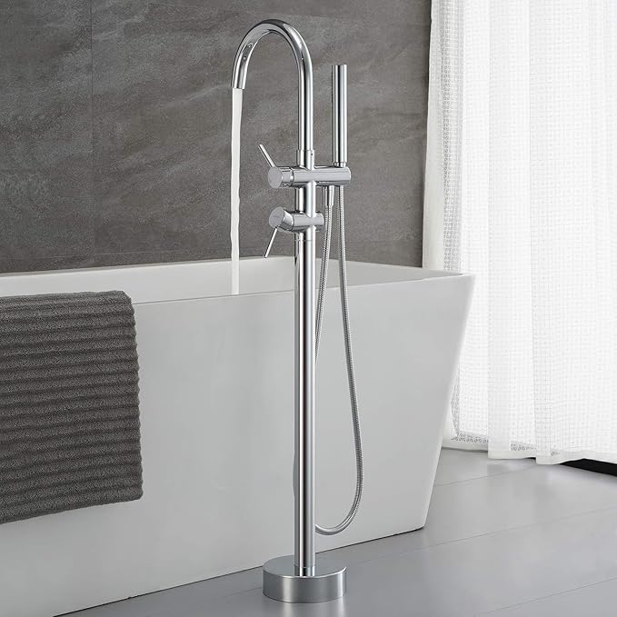 Freestanding Bathtub Faucet Tub Filler Faucets Chrome Floor Mounted Brass Bathroom Faucets with Handheld Shower