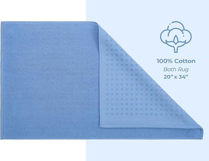 American Soft Linen Bath Rug, 20 in 34 in 100% Cotton Bath Mats Rugs for Bathroom, Slip Reducer Washable Shaggy Form Area Rugs, Sky Blue Bath Rug