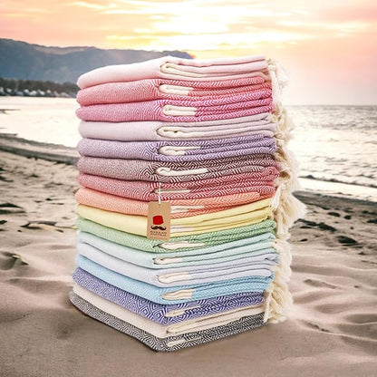 Bazaar Anatolia Turkish Beach Towel – 100% Cotton, Quick Dry, Sand Free Towel for Bathroom, Camping, Travel, Lavender – Oversized 71x39 Inches – Diamond Lilac