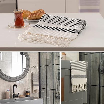 Ruvy Home Basics Turkish Hand Towels for Bathroom Set of 4 | 18"x40", Cotton | Decorative Towel for Bathroom, Kitchen, Dishcloth, Tea, Yoga, Face, Gym - Black