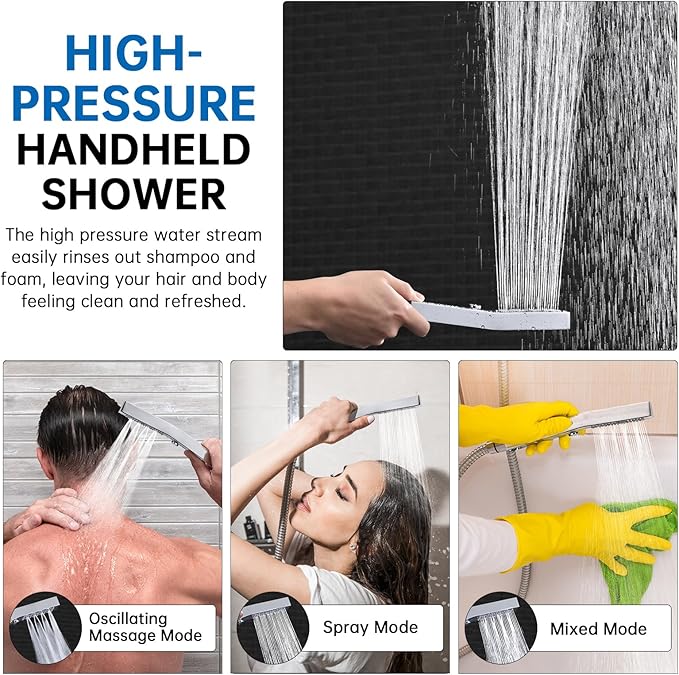 G-Promise All Metal 12 Inch Shower Head with Massage Mode Handheld, Rain Shower Head with Handheld Spray Combo, 3-Way Diverter with Pause Setting, 13 Inch Adjustable Extension Arm (Polished Chrome)
