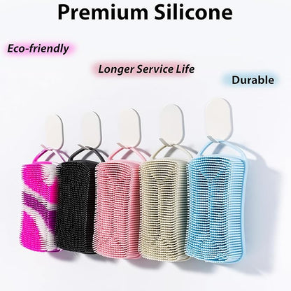 2 PC Silicone Body Scrubber, 2 in 1 Exfoliating Shower Bath Scrubber, Soft Silicone Loofah for Sensitive Skin, Shower Hair Scalp Massager, Easy to Clean, Lather Well (Purple & Yellow)