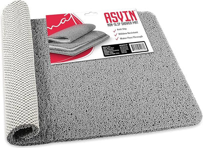 Asvin Soft Textured Bath, Shower, Tub Mat, 24x16 Inch Rectangular, Phthalate Free, Non Slip Comfort Bathtub Mats with Drain, PVC Loofah Bathroom Mat for Wet Areas, Quick Drying, Grey