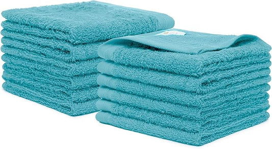 100% Cotton Washcloths Set 13” x 13” | Teal Blue(Turquoise) Towels | Set of 12 Ultra Soft and Highly Absorbent Washcloths Sets for Bathroom, Gym, Hotel, Spa | Machine Washable Face Towel