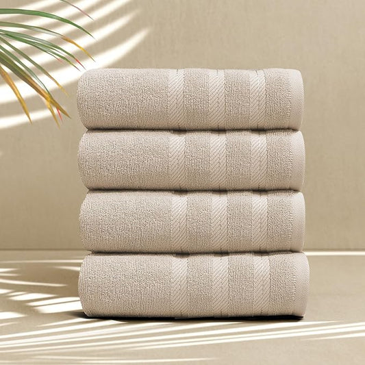 Hearth & Harbor Luxury Hand Towels - 100% Ring Spun Cotton Hand Towels for Bathroom, Shower, Spa, Soft & Absorbent Towels, 4 Piece Set, Beige