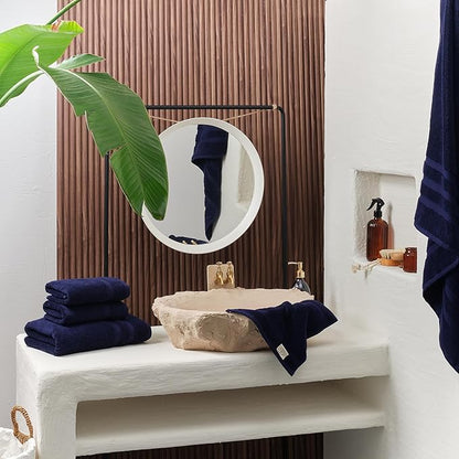 SOFE H&L | Olea Luxury Turkish Cotton Bath Towel Set of 1 : 1 Jumbo Bath Towel - Navy | Premium, Soft, Durable, Absorbent | XL Bath Towels Oversized