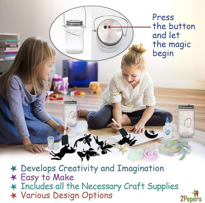 2Pepers DIY Fairy and Unicorn Nightlight Craft Kit (2 Pack), Fairy Lantern Jars Arts and Crafts for Girls, Make Your Own Unicorn Lamp Decor Craft Project, Gifts for Kids