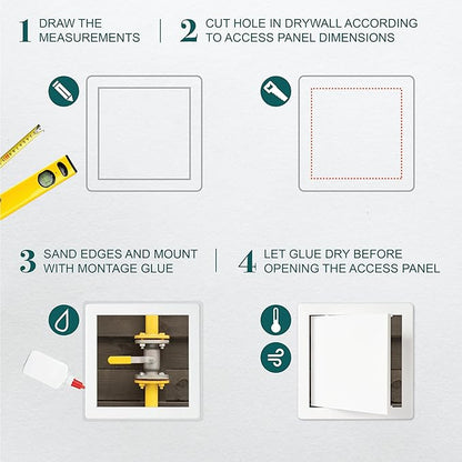 8" x 8" White Plastic Access Panel. Service Shaft Door Panel. Plumbing, Electricity, Heating, Alarm Wall Access Panel for Drywall. Bathroom Services Access Hole Cover. (8" x 8")