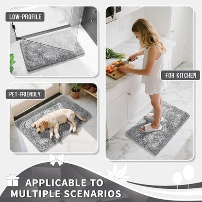 Yimobra Long Bathroom Rugs Runner 70x24 Inch, Extra Thick Soft Absorbent Chenille Bath Mat, Non Slip Machine Washable, Quick Dry Bath Rugs for Bathroom Floor, Tub and Shower, Light Grey