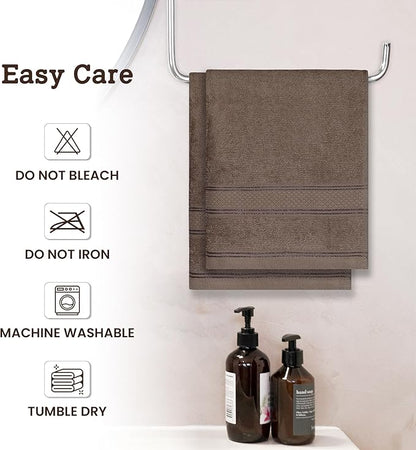Casa Lino 100% Cotton Hand Towels for Bathroom - Soft, Highly Absorbent & Quick Dry Kitchen Towels - Gym Towel Set - Travel Towel Set - 24" x 16" - Pack of 4 - (Brown)