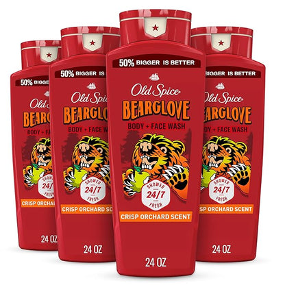 Old Spice Cleansing Body Wash for Men, 3X Defense, 24/7 Shower Fresh with Lasting Scent, 2-in-1 Body & Face Wash, Bearglove with Crisp Orchard Scent, 24 oz (Pack of 4)