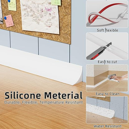 Flexible Quarter Round Molding Trim Peel and Stick 236Inch White,Small Self Adhesive Silicone Shoe Moulding,Bendable Mini Waterproof Caulk Strip for Baseboard,Wall,Bathtub,Floor,Bathroom,Crown