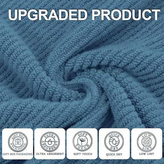 VOOVA & MOVAS Bath Towels Set of 4, Large 30" x 56" - 100% Cotton | Thick | Lightweight | Soft | Absorbent, Quick Dry Towels for Bathroom, Luxury Bathroom Essentials, Denim Blue