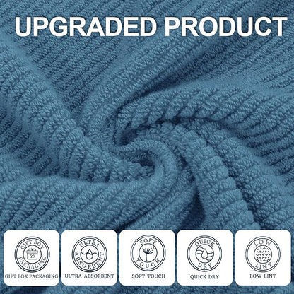VOOVA & MOVAS Blue Towels Bathroom Sets, 100% Cotton | Lightweight | Soft | Quick Dry | Thick, Towel Set of 6, 2 Large Bath 30"x56", 2 Hand 18"x28", 2 Wash Cloths 13"x13", Denim Blue Towel Gift