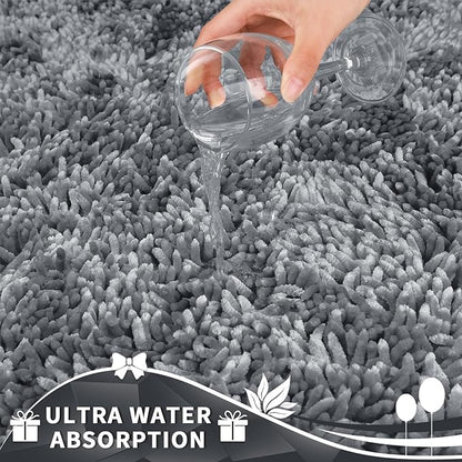 Yimobra Toilet Rugs U Shaped Washable, Extra Thick Soft Absorbent Chenille Contour Bathroom Rugs for Toilet 24x20 Inch, Quick Dry Non Slip Toilet Mat for Bath Floor, Silver