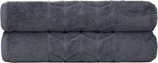 BAGNO MILANO Organic Turkish Cotton Bath Towels, Luxury Jacquard Collection, Certified Organic Highly Absorbent, Soft-Plush Towel Set (Charcoal, 2 Pcs Bath Towel Set)