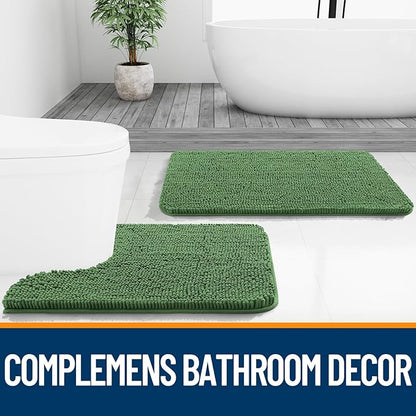 OLANLY Bathroom Rugs 44x24, Extra Soft Absorbent Chenille Bath Rugs, Rubber Backing Quick Dry, Machine Washable Bath Mats for Bathroom Floor, Tub and Shower, Home Decor Accessories, Olive Green