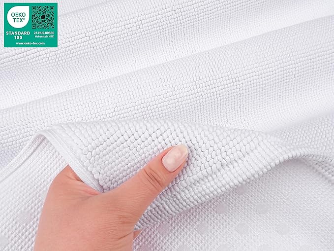 American Soft Linen Bath Rug, 20 in 34 in 100% Cotton Bath Mats Rugs for Bathroom, Slip Reducer Washable Shaggy Form Area Rugs, White Bath Rug